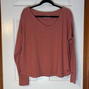 Hollister Women's Long Sleeve Waffle Top in Dusty Rose
